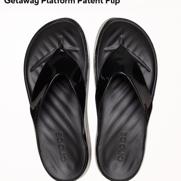 CROCS Black Patent Platform Sandals - Picture 4 of 7